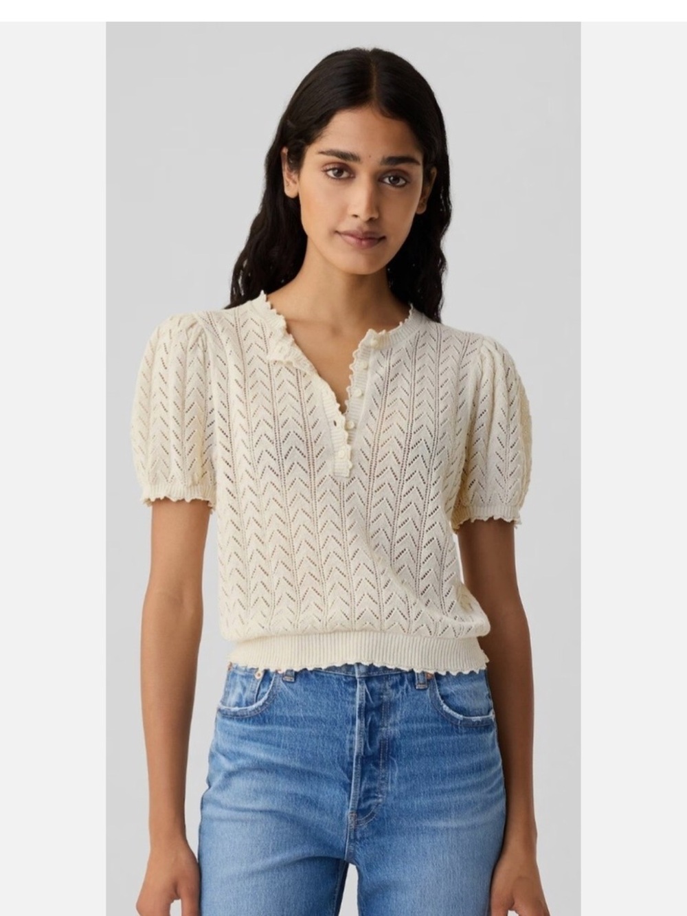 DÔEN x Gap Cream Short-Sleeve Pointelle Knit Top sweater XS doen